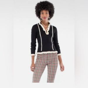 CABI Adorn Pullover Black Sweater with White Accents